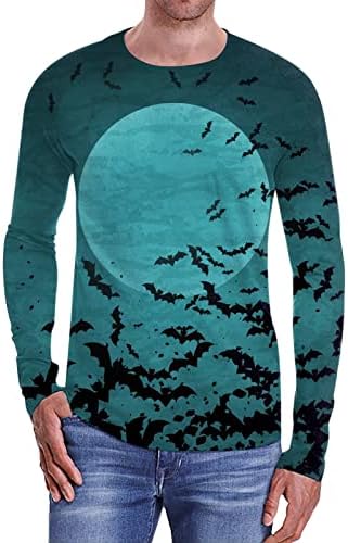 Xxzy 2022 Ноќта на вештерките Менс модна обична Ноќта на вештерките екипаж вратот 3Д дигитално печатење со долг ракав Т туничен кошули