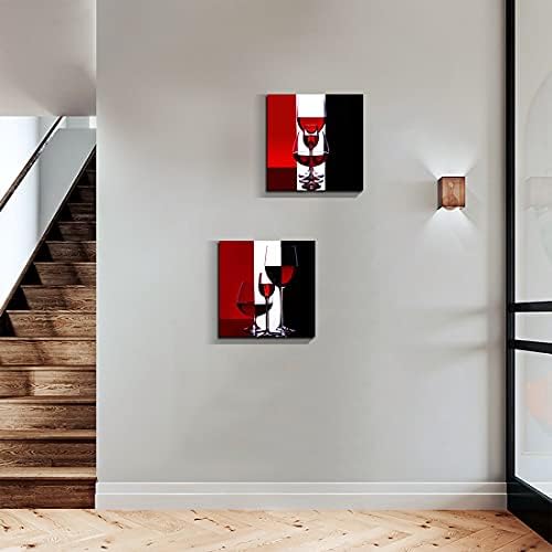 Градинарска уметност - вино платно слики wallидни уметности Слики Апстрактно вино стакло во црвено црно бело за кујна спална соба дневна соба декорација, 12х12 инчи по