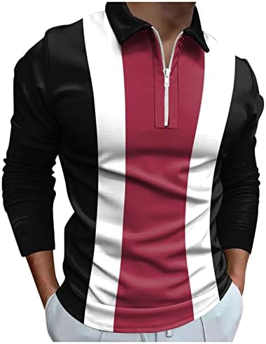 XXBR машки патент Поло кошули, 2022 Нови мажи кошула со долги ракави шарени лепенка голф врвови од пад на вратот, обичен кошула празник