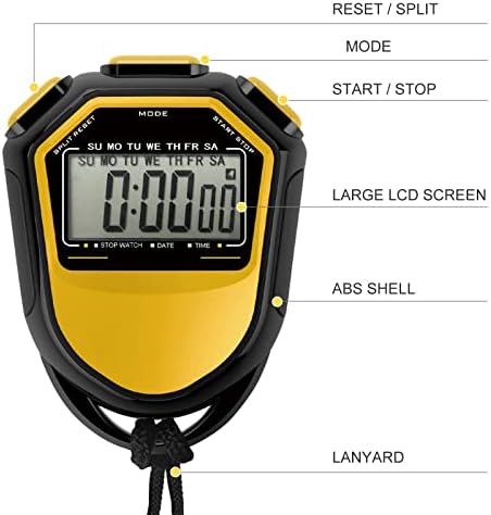 Huiop водоотпорен стоп -часовник Дигитален рачен LCD тајмер хронографски спортски бројач со каиш за пливање во фудбалски тренинг,
