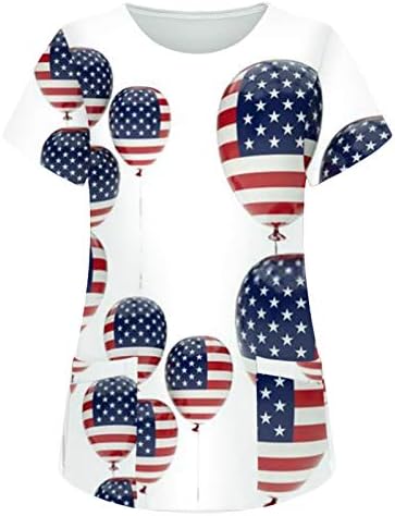 Маица со американско Знаме За Жени 4 јули Лето Кошула Со Кратки Ракави V Врат со 2 Џебови Блузи Празнична Секојдневна Работна Облека