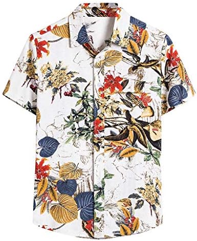 Обична кошула за мажи лето, гроздобер копче надолу во куглање кошули летни врвови со кратки ракави етнички стил печатена кошула