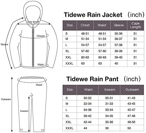 Tidewe костум за дожд, водоотпорен дише лесен 2 парчиња облека за дожд
