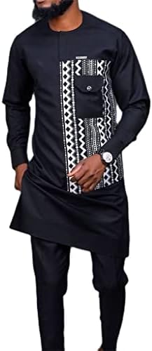 Африкански мажи обична облека дашики облека со долги ракави кошула врвна панталона модна крпеница костум 2 парчиња