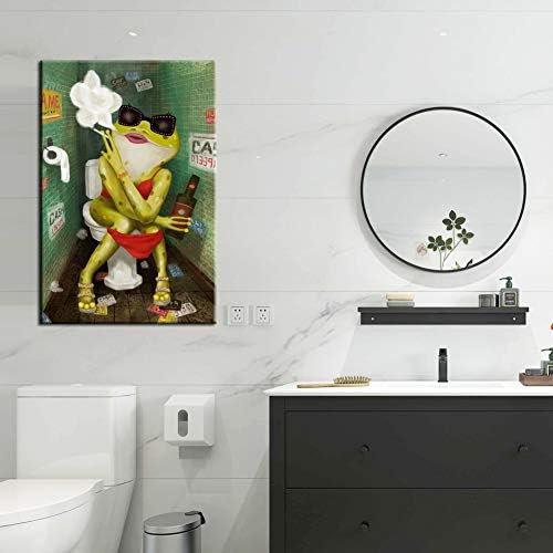 Levvarts - Смешна бања wallидна уметност апстрактна жаба пушење и пиење на тоалетно сликарство платно печати кул животни уметнички