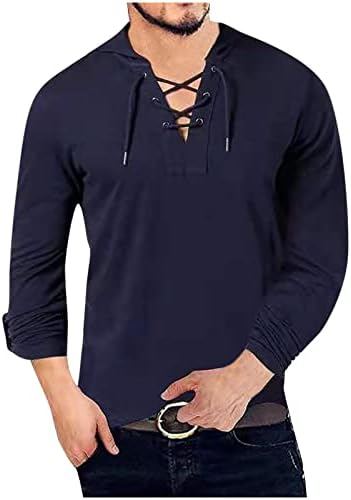 Машка качулка врзана џемпер цврста боја V-врат-вратен обичен трендовски врвен врвен атлетски памук кошула пулвер блуза