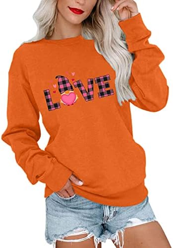 Женска Дуксерка За Денот на Вљубените Карирано Љубовно Писмо Печатени Врвови Слатки Гноми Маици Пуловер За Дами Девојки