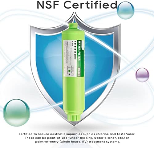 Rvguard Inline RV Filter Filter, NSF сертифициран, ги намалува мирисите, лошиот вкус, 'рѓата, хлор, идеален за RV и морска
