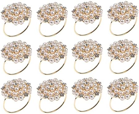 Lyе прстен од салфетка 12 парчиња прстени за салфетки со монистра бисер ринстон прстен свадба банкет кујна трпезарија трпезарија