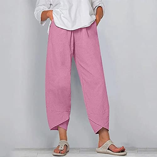 MGBD широки панталони за нозе жени панталони обични високи половини плус постелнина лето трендовски тропски лесни панталони на плажа