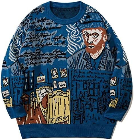Lilileidy mens долг ракав Ван Гог џемпер сликарство обични преголеми врвови плетени џемпери на пуловер