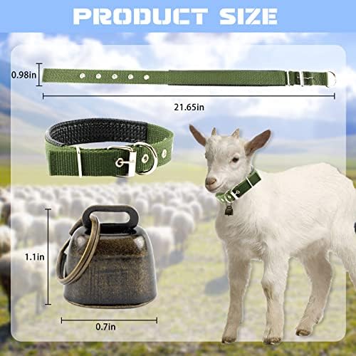 Коза јаки со sвона, 5 парчиња прилагодливи најлонски овци со овци со 10 парчиња анти-изгубени гласни месинг bellвонче и клучен прстен Бебе коза