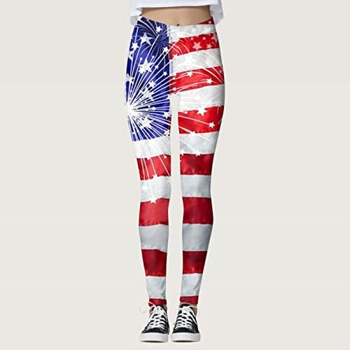 4 јули Хеланки Со Висок Струк За Жени Американско Знаме Јога Тренинг Хеланки Ултра Меки Четкани Растегливи Панталони За Вежбање
