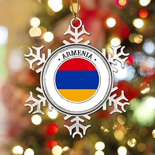 Метална снегулка виси украс Ерменија знаме Божиќни украси Меѓународен празник 3,2 инчи со златен стринг класичен годишнина украс за украсување
