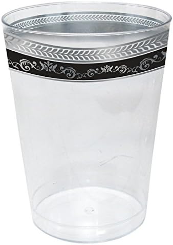Декорлин Кралска Колекција Пластични Тркалезни Чинии За Супа - 12оз | Црна и Сребрена | Пакување од 10