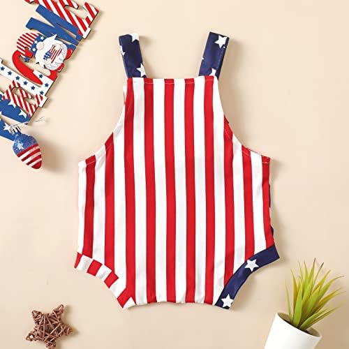 JLKGICF 4 -ти јули бебе девојче момче Облека меур Ромпер Американско знаме без ракави на новороденчиња