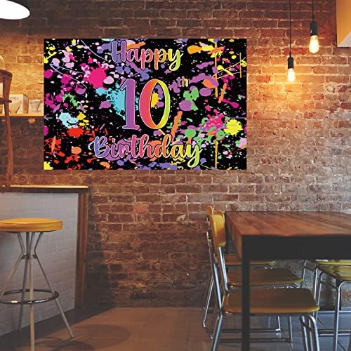 Нено Сјај Во Мракот 10-Ти Роденден Украси Позадина Банер За Девојчиња Момчиња, Боја Прскање Графити Забава Знак Материјали, Светлина