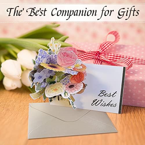 Попрска честитка со плик-Елегантна позлатена цветна картичка со област за пишување, направете најдобри желби на семејствата и пријателите,