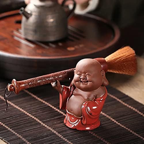 Wooonson рачно изработена виолетова глина Maitreya фигура керамика мала симпатична смеа Буда статуа монах фигурински автомобил украс чај ​​игра