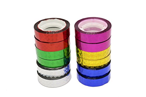 Hula Hoop Washi Prism Tape 1/2 x 25 стапки - 6 холографски бои - 2 ролни од секоја боја. Одлично за проекти за мачење на риболов, уметност