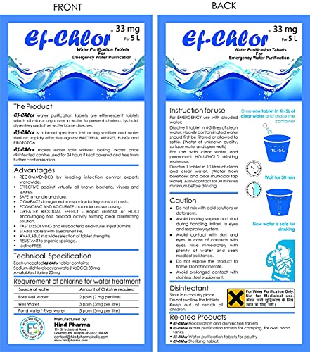 Еф-Таблети/Капки За Прочистување На Водата со хлор-Третман На Вода За Пиење За Пиење Идеален За Итни Случаи, Преживување, Патување