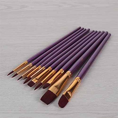 ZLXDP 10pcs/Поставете акварел пенкало за бои, виолетова најлонска коса бои четки за уметност масло за сликање четка за DIY професионалец