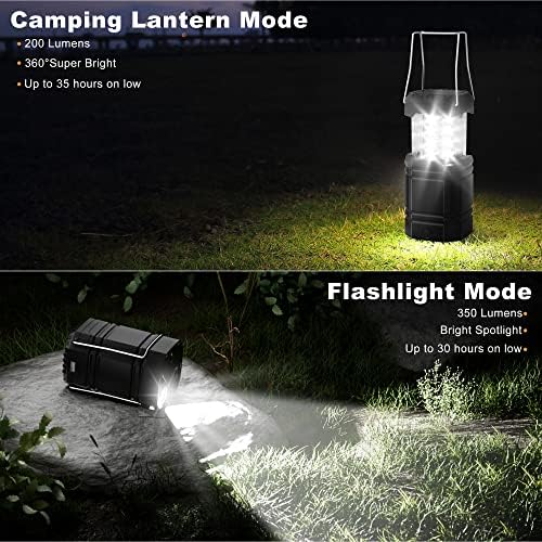 Фенер за кампување со ракави за кампување Сончев напојуван, LED светло за кампување со LED со 3000 капацитети за батерија и USB полнач,