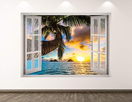 Западната планина зајдисонце плажа wallидна декорална уметност декор 3Д прозорец тропски океан налепница мурал детска соба обичај подарок