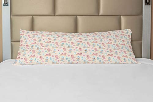 Амбезон Цртана филмска перница за тело, покритие со патент, смешна шема на повторувачки малечки среќни семејни концепти пастелни печати, декоративен акцент долг п?