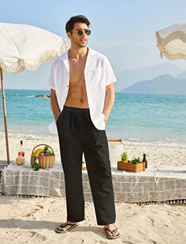 Дејек машки постелнини панталони летни панталони со плажа обични лабави лесни памучни јога панталони еластична половината со џебови