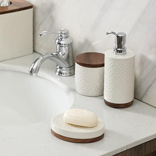 Додатоци за бања со моторија керамички сапун сапун со дрвена база, сет од 2