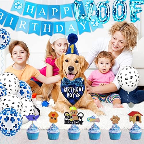 37 пакувања за роденденски материјал за кучиња, кучиња роденден момче бандана со кучиња роденденски банер балон миленичиња роденденска кутија