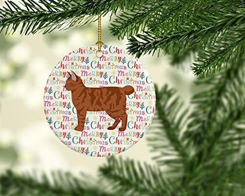 Богатството на Каролина WDK2474CO1 Американски бобтаил 2 мачка Божиќна керамичка украс, украси за новогодишни елки за дома, виси украс