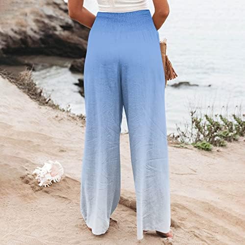 Хоплоси широки панталони за нозе за жени лабави се вклопуваат во градиент на високи половини, панталони панталони летни плажа рекреирани