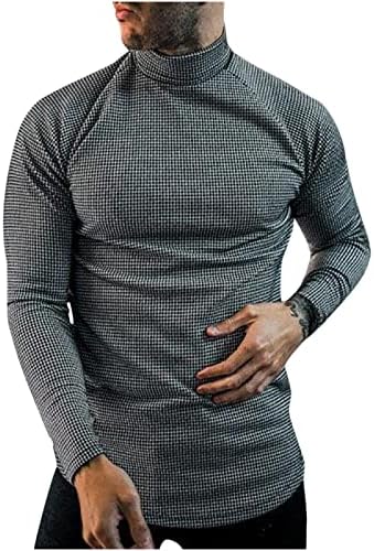 Дизајнерски кошули за мажи карирани печатење на територија високи еластични еластични долги ракави пулвер, дното на блузата удобна
