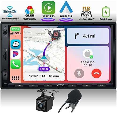 Atoto F7 Xe Безжичен CarPlay & безжичен Android Auto Double-Din Car Stereo, 7 инчи во навигација во Dash, MirrorLink, телефонски полнеж, Bluetooth,