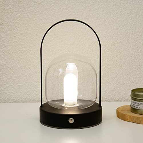 Ganroght Metal Portable Flater Table Larm, мали безжични стилови на допир затемнети ламби за кампување со стаклена лабачка, ламба управувана со