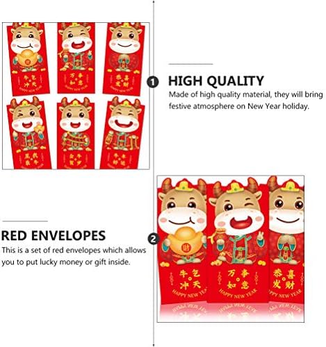 АБУФАН 12 парчиња 2021 Парични Кеси Цртани Црвени Пликови Новогодишни Торбички За Пари Случаен Стил Украси За Забави