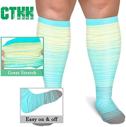 3 пакувања плус чорапи за компресија со големина за жени и мажи, 20-30 mmHg Дополнително широко теле колено високи чорапи за поддршка на циркулација