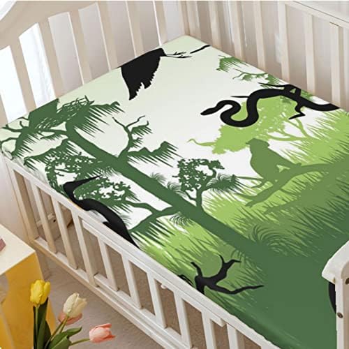 Тематска тематска џунгла опремени мини чаршафи, преносни мини креветчиња со меки и кревети за кревети за креветчиња за девојчиња или