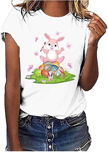 Тинејџерски девојки Велигденски врвови за жени Смешни зајачиња Графички маички маички со екипаж на вратот случајна туника симпатична