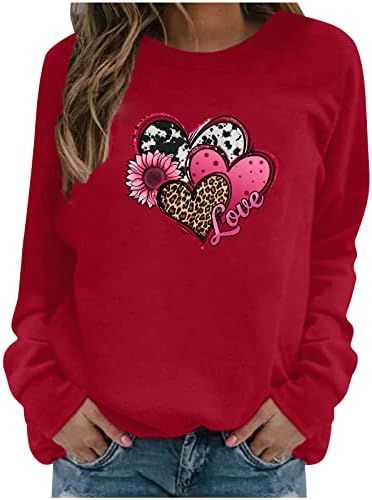 Lmsxct Crewneck Sweatshirt За Жени, Жените Сакаат Дуксери Печатени Со Срце Кошули За Денот На Вљубените Секојдневни Блуза Туника Блузи