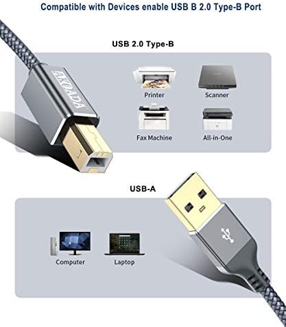 АКОАДА USB 2.0 Кабел За Печатач 15ft, USB Тип Машки До Б Машки Кабел За Скенер За Печатач Со Голема Брзина Компатибилен Со HP, Canon,