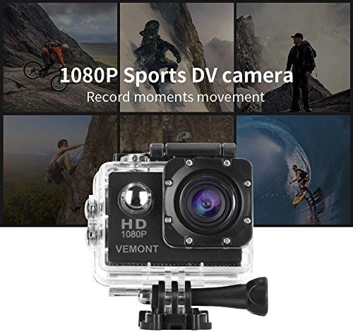 Акционен фотоапарат Vemont, 1080p 12MP Спортска камера Комплетна HD 2.0 инчен акција CAM 30M/98FT Подводна водоотпорна водоотпорна камера Snorkel