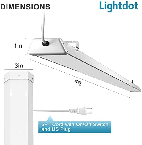 ETL Наведени Компактен 4FT LED Продавница Светлина 7000Lm[400W Eqv. ] 5ft Кабел со Прекинувач за вклучување/Исклучување, 5000k ДНЕВНА