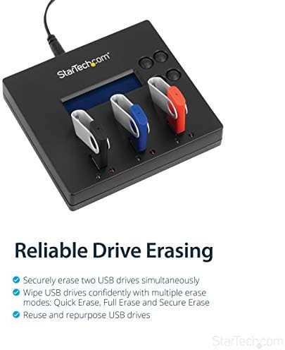 StarTech.com Самостојни 1 до 2 USB Флеш Диск Дупликатор / Клонер / Гума За Бришење, Повеќе USB Диск Копир / Дезинфекција, Системска Датотека