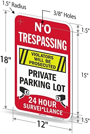 SmartSign 18 x 12 инчи „Без прекршители - прекршителни гонети, приватен паркинг, 24 -часовен надзор“, метален знак, 63 милји алуминиум, 3М ламинат