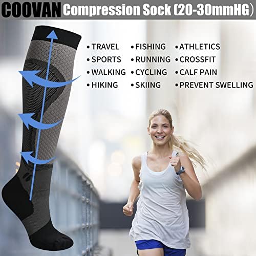 Коовански чорапи за компресија за мажи и жени 20-30 mmHg колено со висока компресија чорапи кои работат за поддршка на чорапите