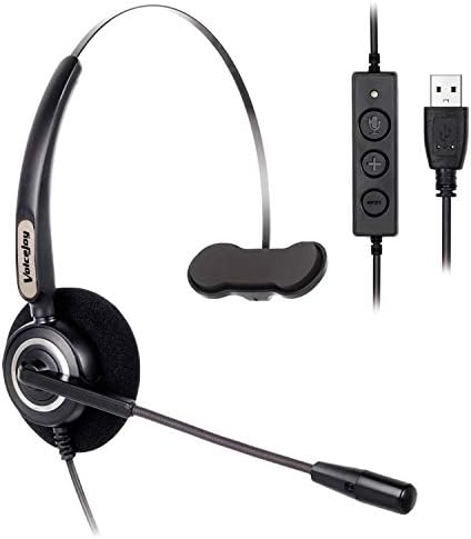 Слушалки за канцелариски слушалки со гласови со USB приклучок за откажување на бучава со микрофон, контролен волумен за контрола на нем за