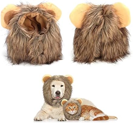 Ciciglow Lion Mane Costume for Cat, Lion Mane Hat за мачиња кучиња кучиња кучиња прилагодливи удобни фенси лавови коса за Ноќта на вештерките